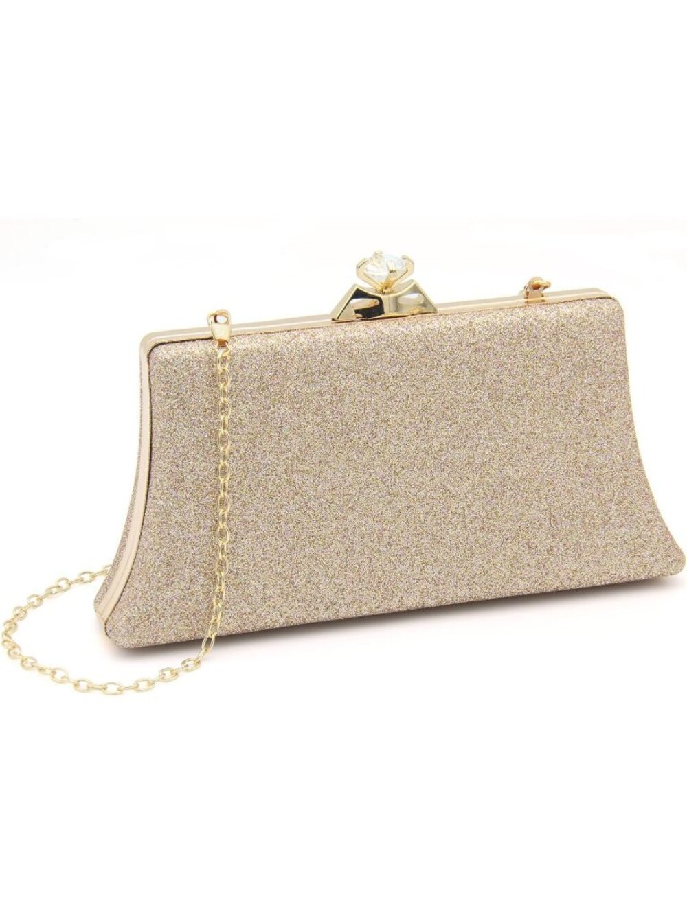 Womens Gold Sparkling Pleated Silver V Trim Envelope Chain Evening Bag Clutch